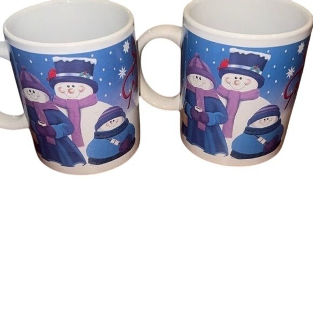 Pair Of Houston Harvest "Seasons Greetings" Snowman Mugs